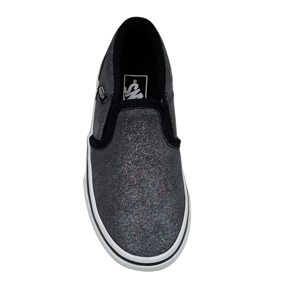 Vans Little Girls Asher Slip On Casual Shoes Size 12 Shimmer Black Gray Sneakers